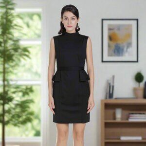 Mock neck Peplum Sleeveless Dress-Black color